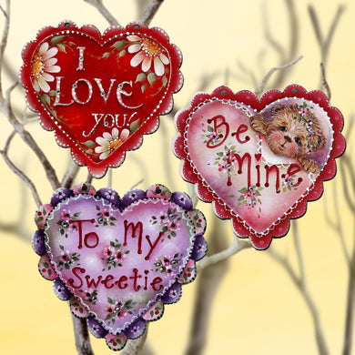 Heart of Love Clip-On Eco Wood Decorative Ornaments Set of 3 by Jamie Mills-Price - Love Kids Family Decor - 8091054C-MP-S3
