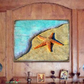 Starfish Wood Wooden Coastal Wall Art by Nature Wonders - Coastal Sea-Life Decor - 95253B