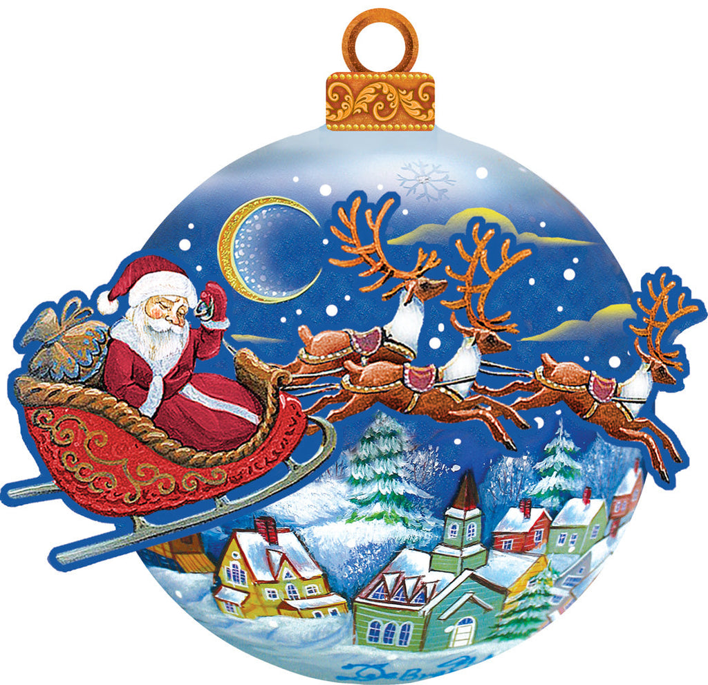 Up-Up and Away Santa Sleigh Ball Door Decor by G. DeBrekht - Christmas Santa Snowman Decor - 8112160H