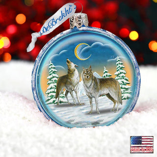 Winter Wolves Cut Ball Glass Ornament by G. DeBrekht - Wildlife Holiday Decor - 764-011