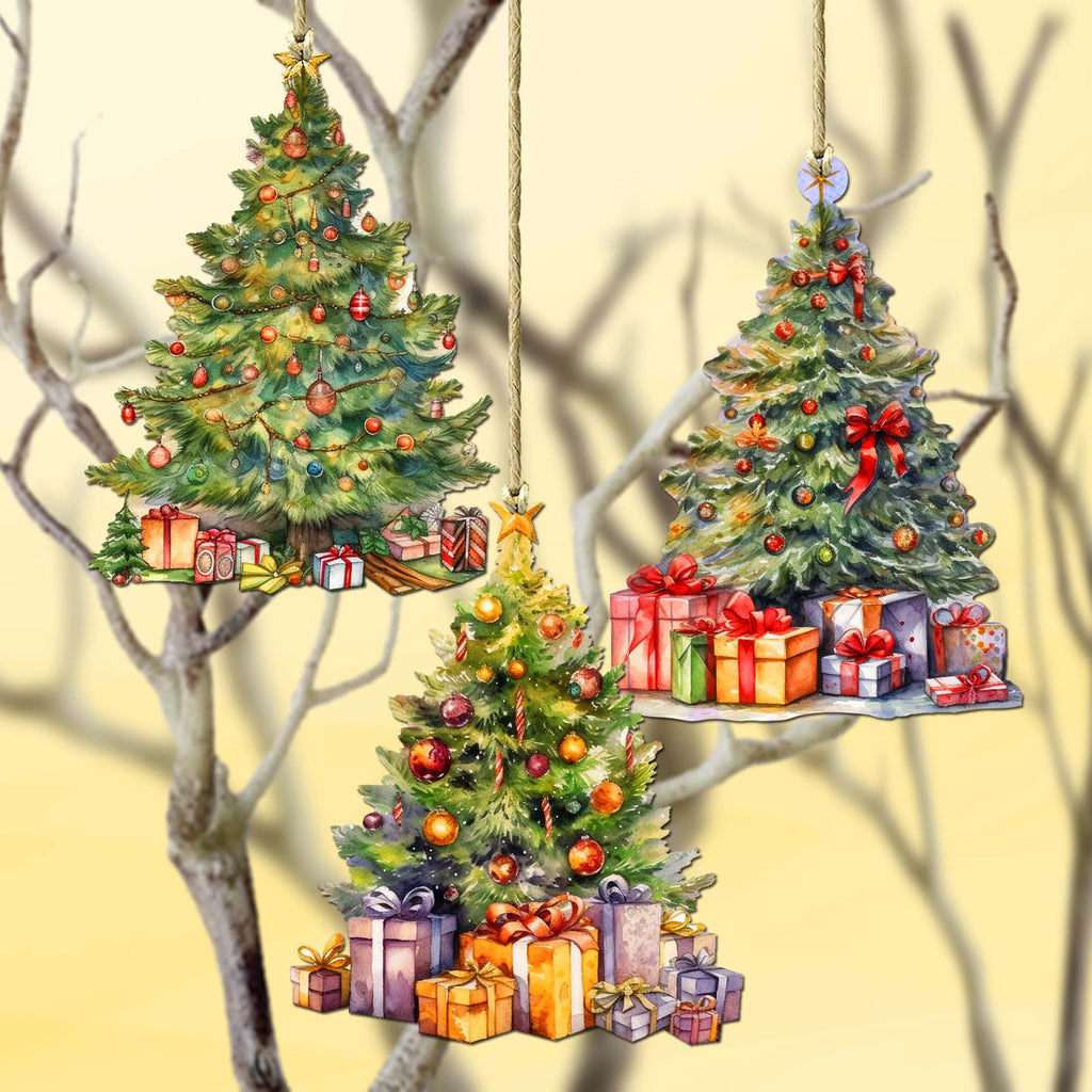 Christmas Tree Decorative Eco Wood Ornaments Set of 3 by G. Debrekht - Christmas Decor - 8091044-S3