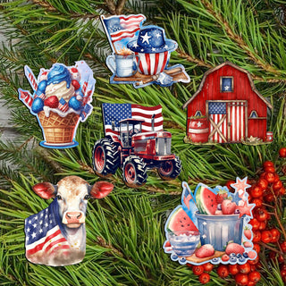 American Farmhouse Clip-On Eco Wood Decorative Ornaments Set of 6 by G. Debrekht - Patriotic Decor - 8090001C-S6