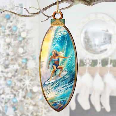 Nautical Christmas Decor - Surfer Girl's Ride Wooden Ornaments by G. Debrekht Coastal Holiday Decor - 8688176