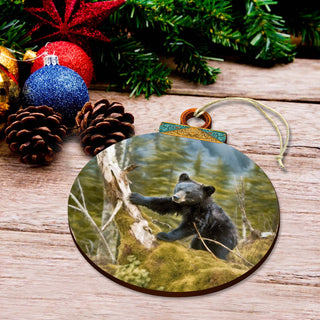 Playful Black Bear Cub Wooden Ornaments by G.Debrekht - Wildlife Holiday Decor - 870071