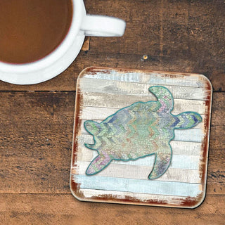 Sea Turtle Coastal Wooden Cork Coasters Gift Set of 4 by Nature Wonders - Coastal Sea-Life Decor - 8198518-9C-S4