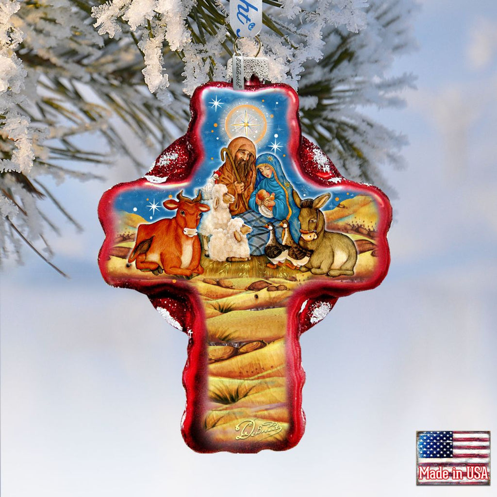 Nativity Cross Glass Ornament Holiday Splendor by Debrekht 758-018