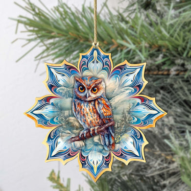 Great Horned Owl Snowflake Wooden Ornaments by G. Debrekht - Nature Wildlife Decor - 8688436