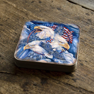 Allegiance American Patriotic Eagles Wooden Cork Coasters Gift Set of 4 by J. Bergsma - Wildlife Decor - 8199470C-S4