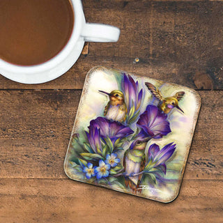 Everlasting Friendship Hummingbirds Wooden Cork Coasters Gift Set of 4 by J. Bergsma - Wildlife Decor - 8199464C-S4