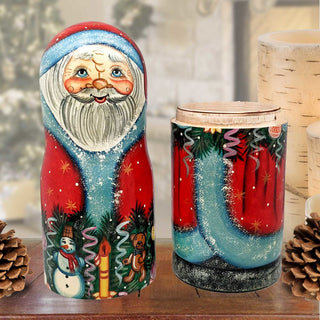 Santa Candle Holder Hand-Painted Wooden Bottle Holder, Wine Box, Tall Gift Box by G. DeBrekht - Christmas: Santa Snowman Decor - 1901712