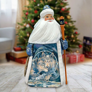 In Spirit I am Free Wolves Ravens Santa Hand-Painted WOODCARVED Figurine by J. Bergsma - Wildlife Holiday Decor - 2422723-JB