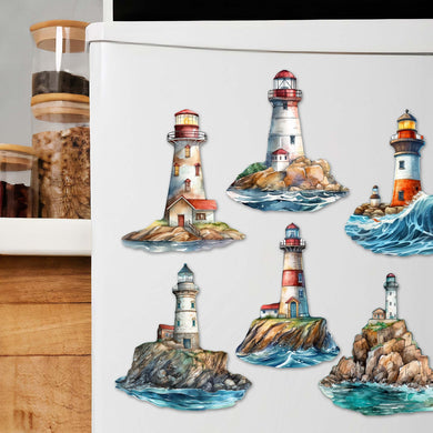 Lighthouse Decorative Eco Wood Magnets Set of 6 by G. Debrekht - Coastal Decor - 8090022G-S6