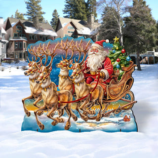 Santa in Sleigh Outdoor Decor by G. Debrekht - Christmas Santa Snowman Decor - 8611037F