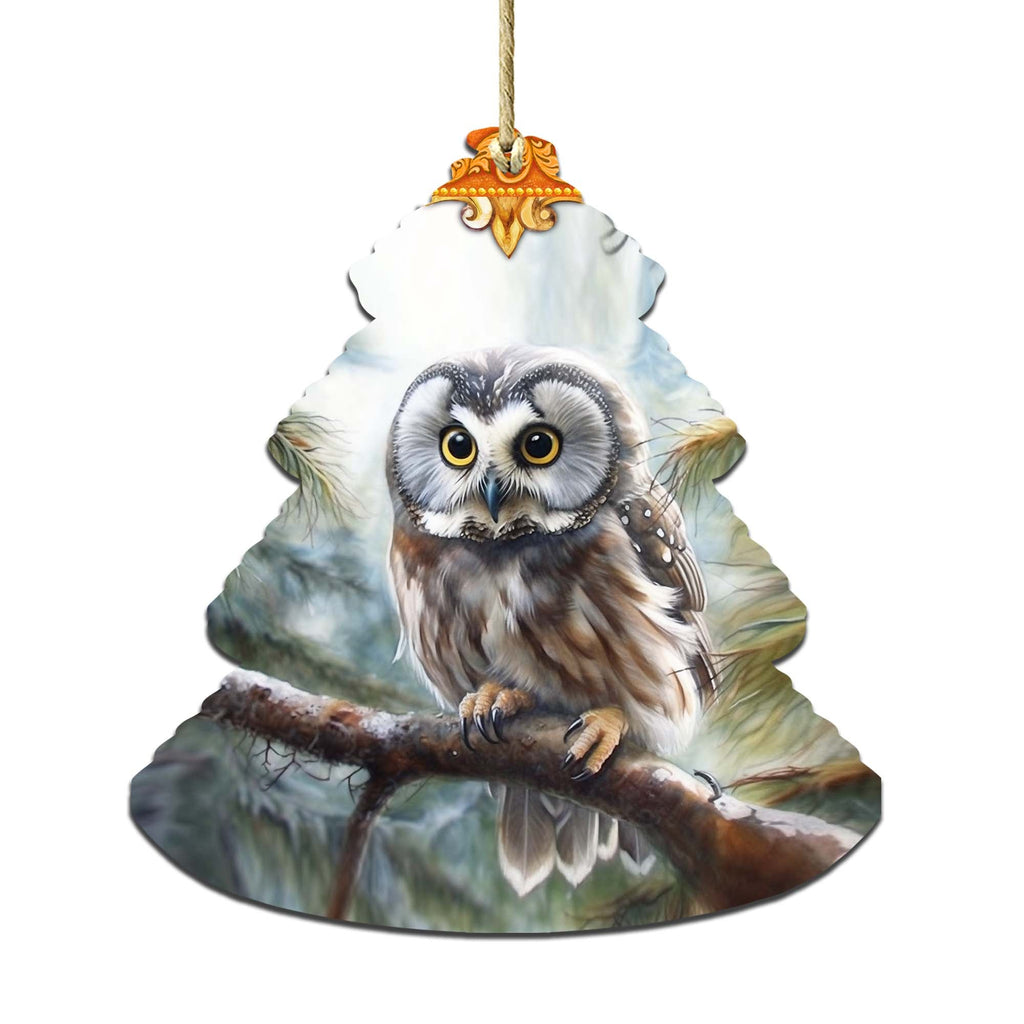 Alaskan Boreal Owl Tree Wooden Ornaments by G.Debrekht - Wildlife Holiday Decor - 870003