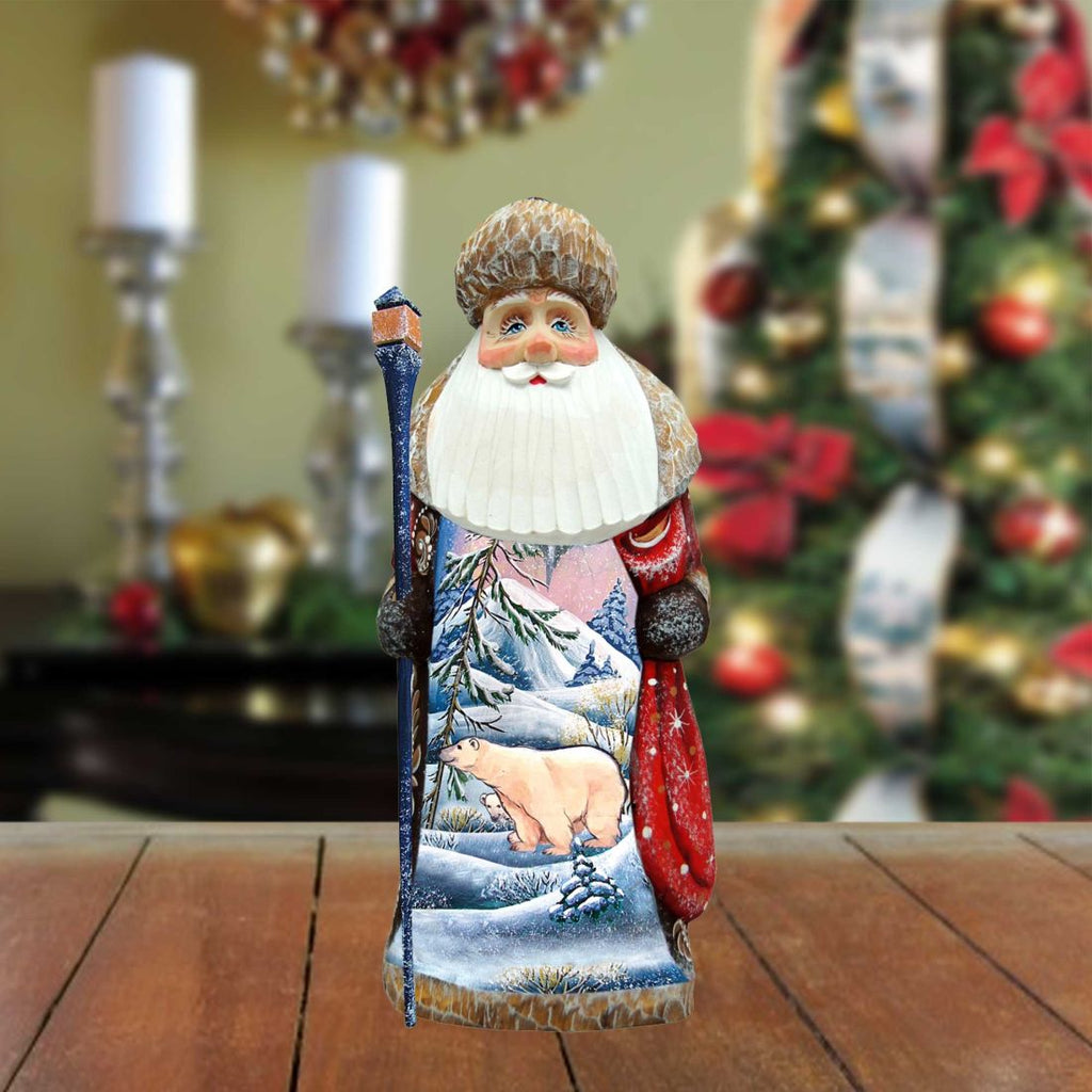 Polar Bear Santa Hand-Painted WOODCARVED Masterpiece by G. DeBrekht - Wildlife Holiday Decor - 242214