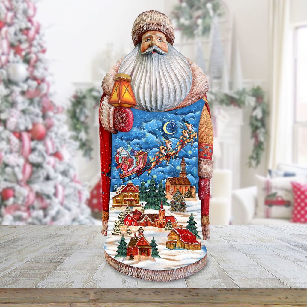 Sleighing in the Night's Skies Santa Hand-Painted WOODCARVED Figurine by G. DeBrekht - Christmas Decor - L291834 *** PRE-ORDER - Handmade Just for You! ***