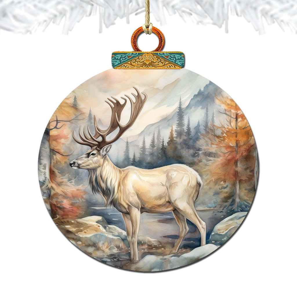 Elk in Alaskan Heights Wooden Ornaments by G.Debrekht - Wildlife Holiday Decor - 870056