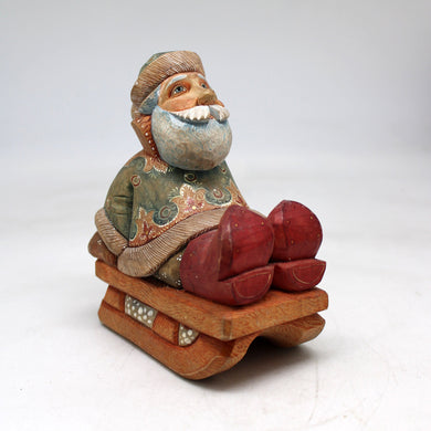 One-of-a-Kind Santa on Sleigh WOODCARVED Figurine 55x45x3 by G. Debrekht Handcrafted and Hand-Painted Collectible