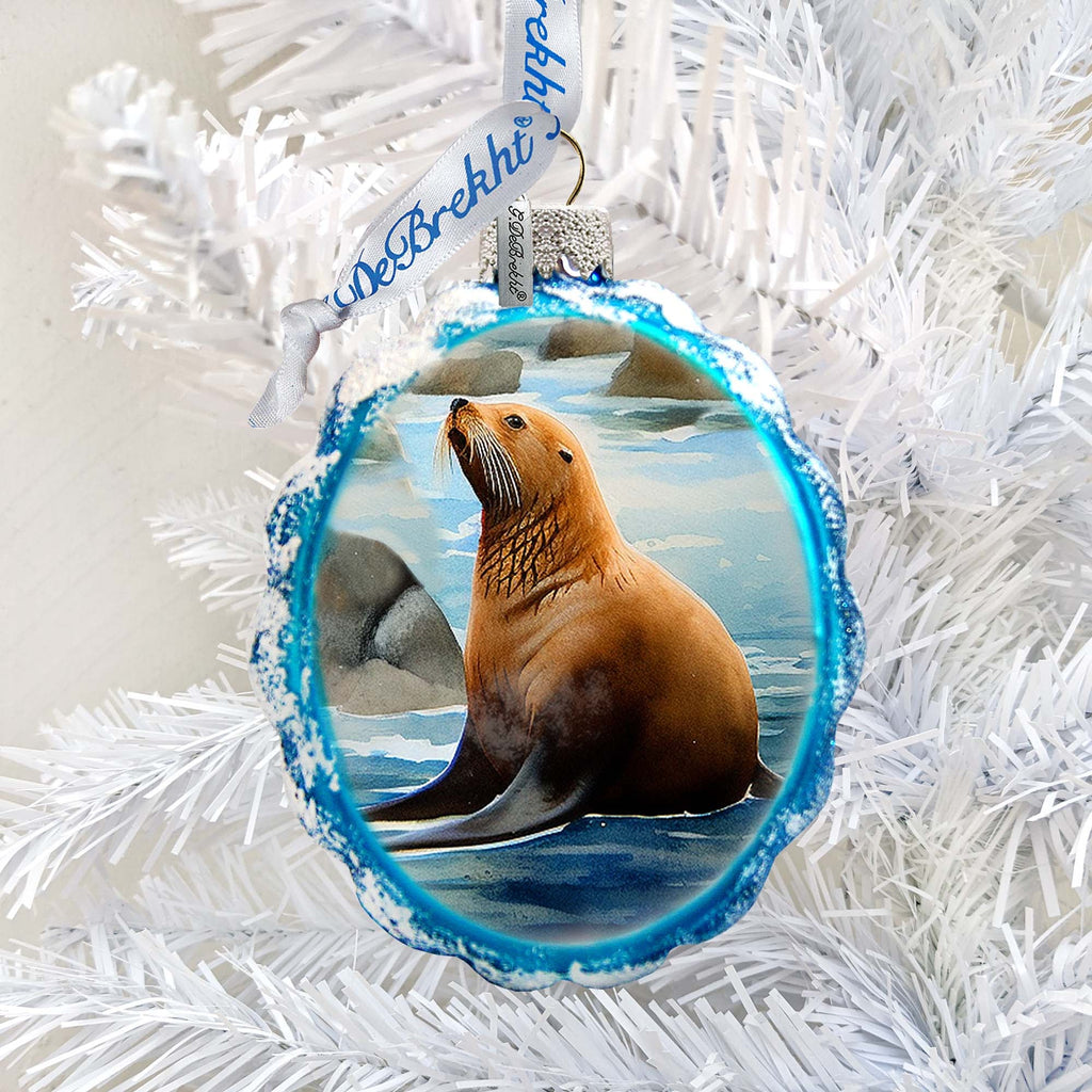 Coastal Decorations - Sea Lion Keepsake Glass Ornaments by G. Debrekht - Christmas Decor - 777391