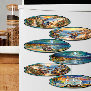Ocean View Surfboards Decorative Eco Wood Magnets Set of 6 by G. Debrekht - Coastal Decor - 8090068G-S6