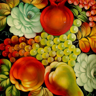 Unique Authentic Zhostovo Floral Hand-Painted Black Metal Tray 17 x 17 inches - Kitchenware and Gift Handmade Decorative Work of Art by G. Debrekht Functional Kitchenware Table and Unique Wall Decor