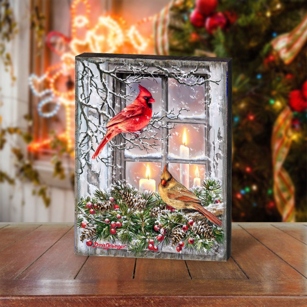 Winter House Birds Art Wooden Wall Art by D. Gelsinger - Nature Wildlife Decor - 95667B-DG