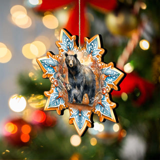 Black Bear Snowflake Wooden Ornaments by G. Debrekht - Nature Wildlife Decor - 8688407