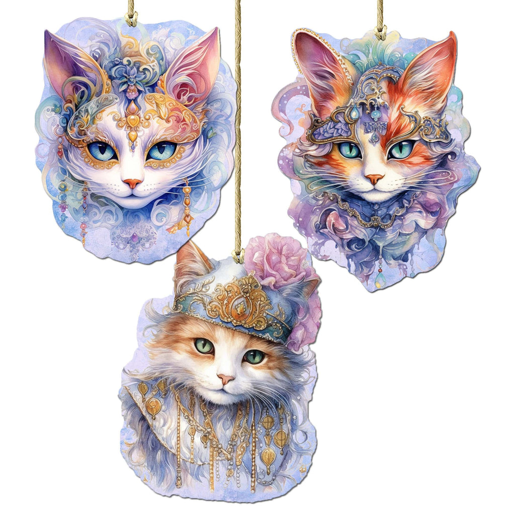 Beautiful Cats Decorative Eco Wood Ornaments Set of 3 by G. Debrekht - Christmas Decor - 8091033-S3