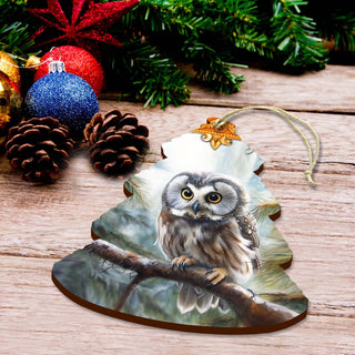 Alaskan Boreal Owl Tree Wooden Ornaments by G.Debrekht - Wildlife Holiday Decor - 870003