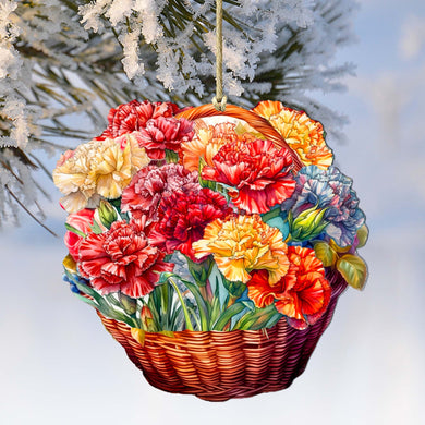 Carnation Basket Wooden Ornaments by G. Debrekht - Love Family Decor - 8688315