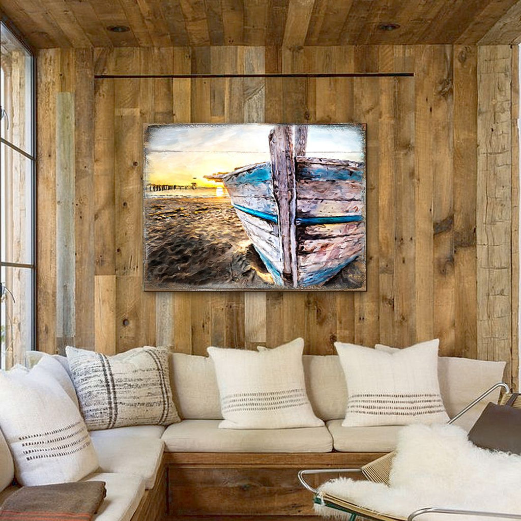Boat on Shore Wood Wooden Coastal Wall Art by Nature Wonders - Coastal Sea-Life Decor - 95249B