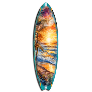 Surfboard Coastal Wall Art - Golden Waves Ocean Sunset Wall Art by G. DeBrekht - Coastal Holiday Decor - 8490136HS