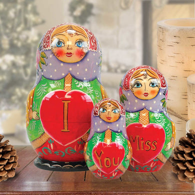 Miss You Matreshka Nesting Hand-Painted Doll Set of 3 by G. DeBrekht - Love Family Kids Decor - 147030