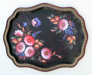 One-of-a-Kind Authentic Zhostovo Metal Tray Hand-Painted by Tatiana Sholokhova 18 x 15 - Functional Kitchenware and Unique Wall Decor