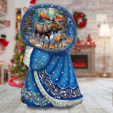 Forest Moose Santa with Bag Hand-Painted WOODCARVED Masterpiece by G. DeBrekht - Christmas Decor - 8215565