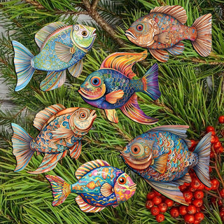 Coastal Fish Clip-On Eco Wood Decorative Ornaments Set of 6 by G. Debrekht - Coastal Decor - 8090034C-S6