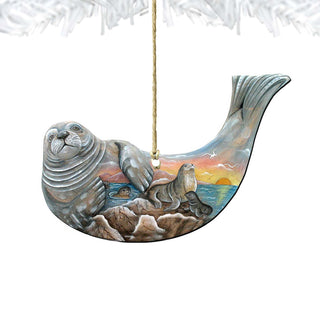 Seal Wooden Ornaments by G. DeBrekht - Coastal Holiday Decor - 8158914