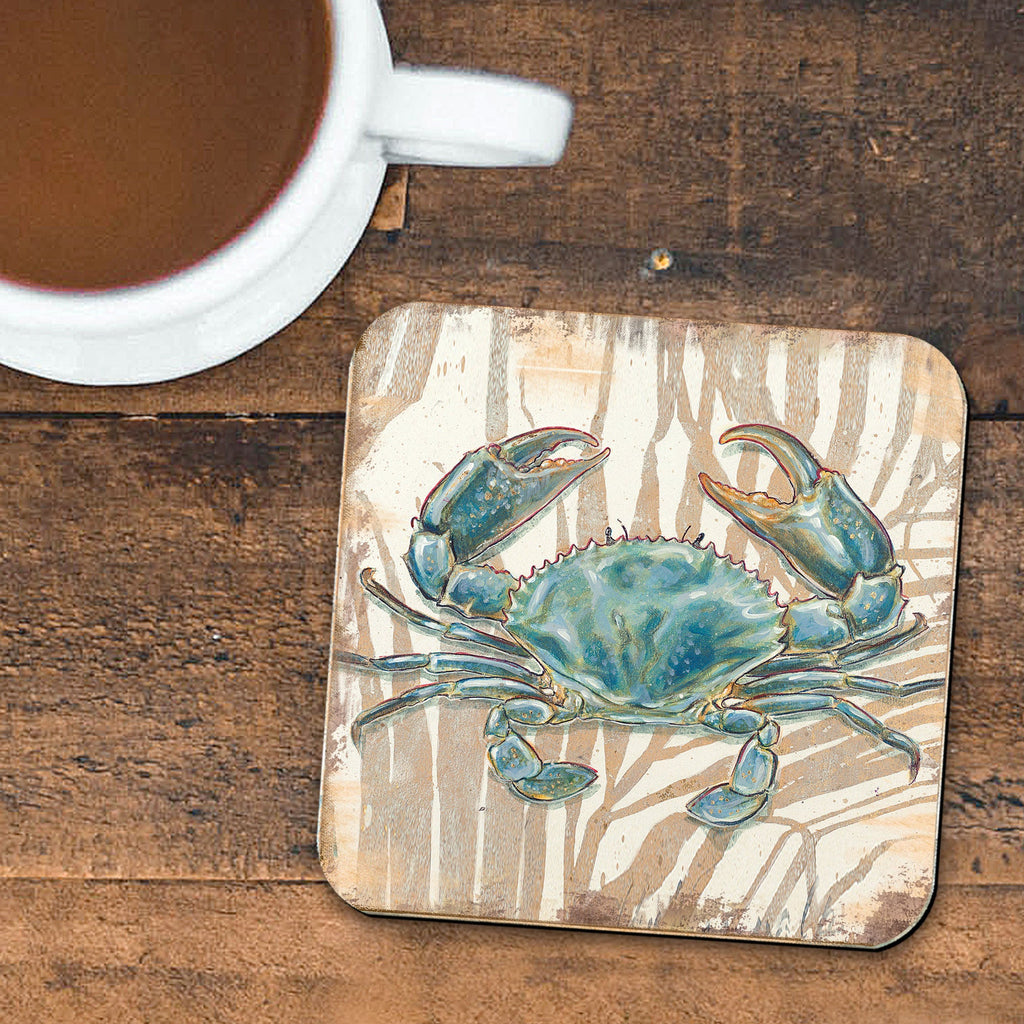 Crab Wooden Cork Coastal Coasters Gift Set of 4 by Nature Wonders - 95224-2C-S4