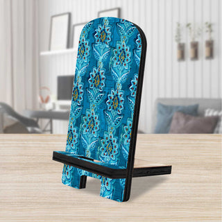 Blue Ornamental Flower Decor Cell Phone Stand Wood Mobile Tablet Holder Charging Station Organizer - 892035