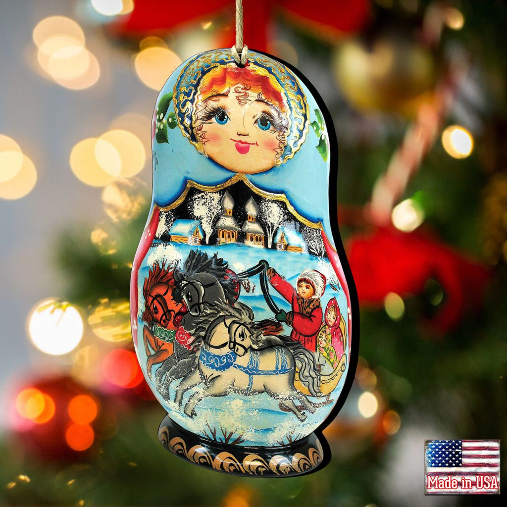 Troyka Horse Ride Matreshka Wooden Ornaments by G. DeBrekht - Christmas Decor - 8115225