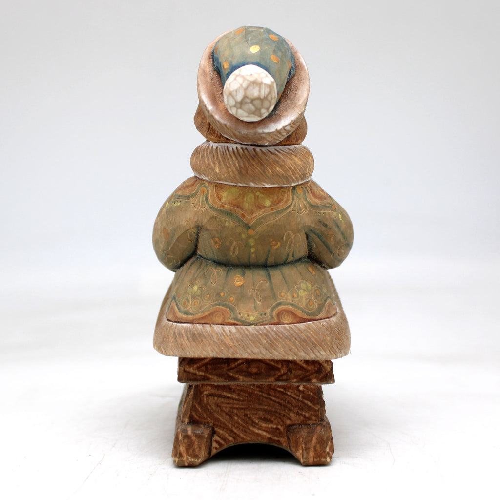 One-of-a-Kind - Boy on Sleigh WOODCARVED Figurine 5x2.5x4 by G.DeBrekht - Unique Handcrafted and Hand-Painted Collectible