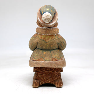 One-of-a-Kind - Boy on Sleigh WOODCARVED Figurine 5x2.5x4 by G.DeBrekht - Unique Handcrafted and Hand-Painted Collectible