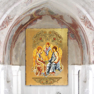 Old Testament Trinity Wooden Gold Plated Religious Orthodox Sacred Icon - Inspirational Icon Decor - 85015