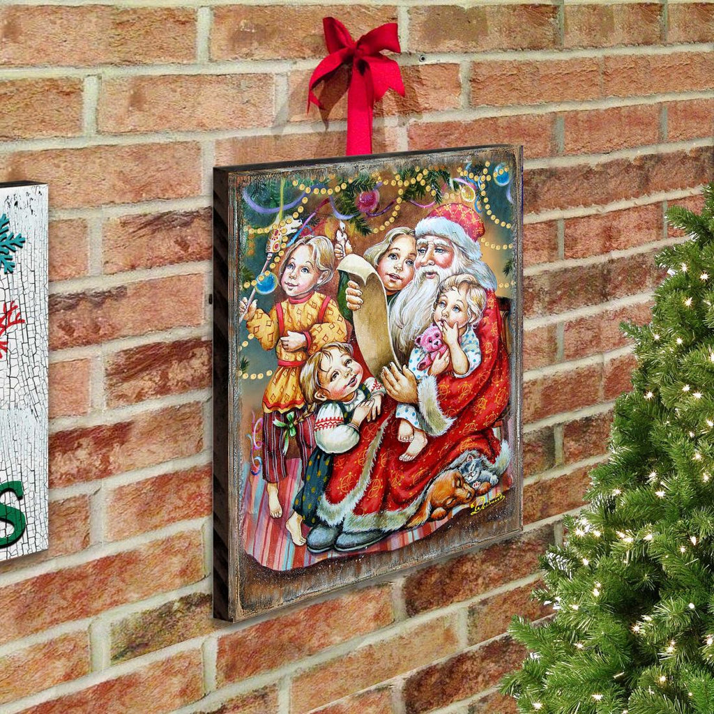 Wish List Santa Wooden Wall Art by G. DeBrekht - Christmas Santa Snowman Decor - 81291311B