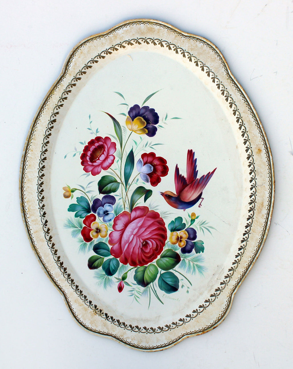 One-of-a-Kind Authentic Zhostovo Metal Tray Hand-Painted by Tatiana Sholohova 185 x 14 Inches - Functional Kitchenware for Tables and Unique Wall Decor