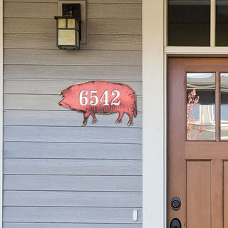 Pig Wooden Custom House Number Sign by G. DeBrekht - Nature Wildlife Decor - Handcrafted Wooden Handcrafted Wooden Handcrafted Wooden Address Sign - MA98138