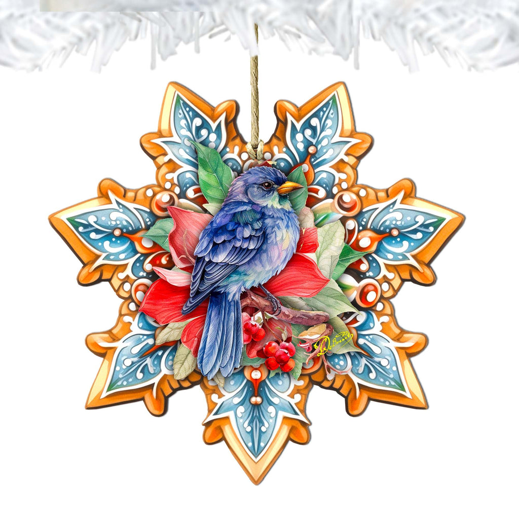Blue Bird Snowflake Large Wooden Ornament by G. Debrekht - Nature Wildlife Decor - 8688410M