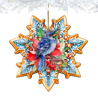 Blue Bird Snowflake Large Wooden Ornament by G. Debrekht - Nature Wildlife Decor - 8688410M