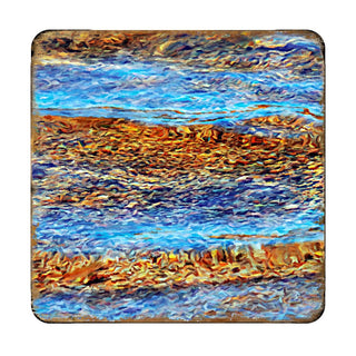 Beach Waves Coastal Wooden Cork Coasters Gift Set of 4 by Nature Wonders - Coastal Sea-Life Decor - 95354C-S4