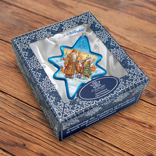 Santa with Reindeer Star Glass Ornament by G. Debrekht - Christmas Santa Snowman Decor - 755-050